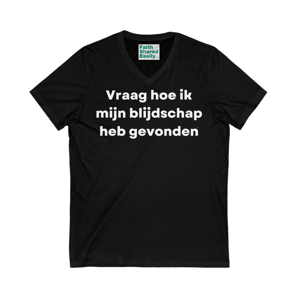 Blijdschalp/Happiness, Unisex Jersey Short Sleeve V-Neck Tee (NL EU)
